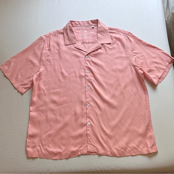 LOST IN PARADISE FREE PLANET peach salmon pink mens short sleeve button up shirt